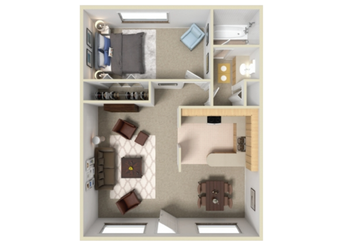 1 bedroom 1 bathroom floor plan at Canyon Vista Apartments in Tucson, AZ